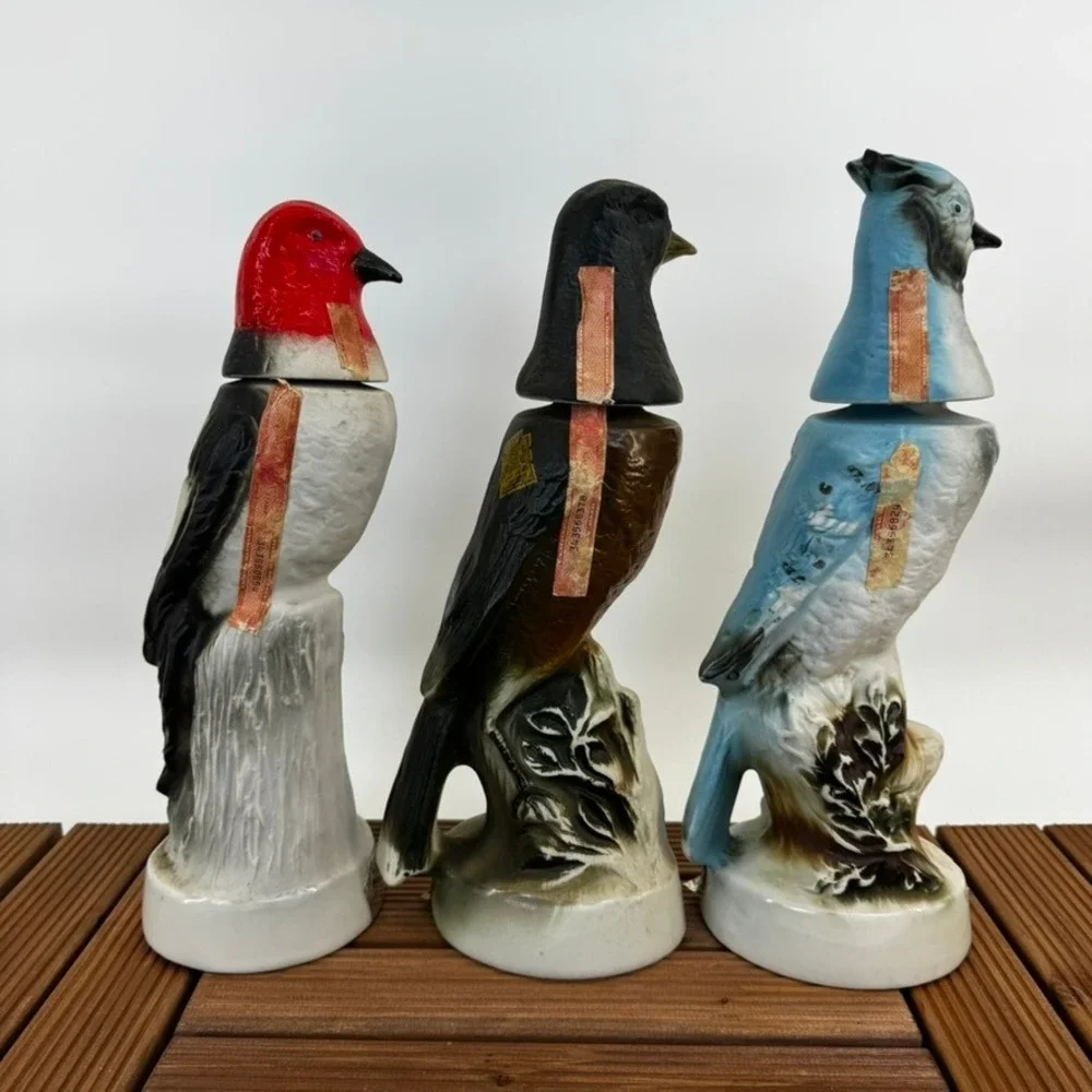 Vtg Jim Beam Set of 3 Ceramic Bird Decanter Bottles Bourbon Whiskey Collectible